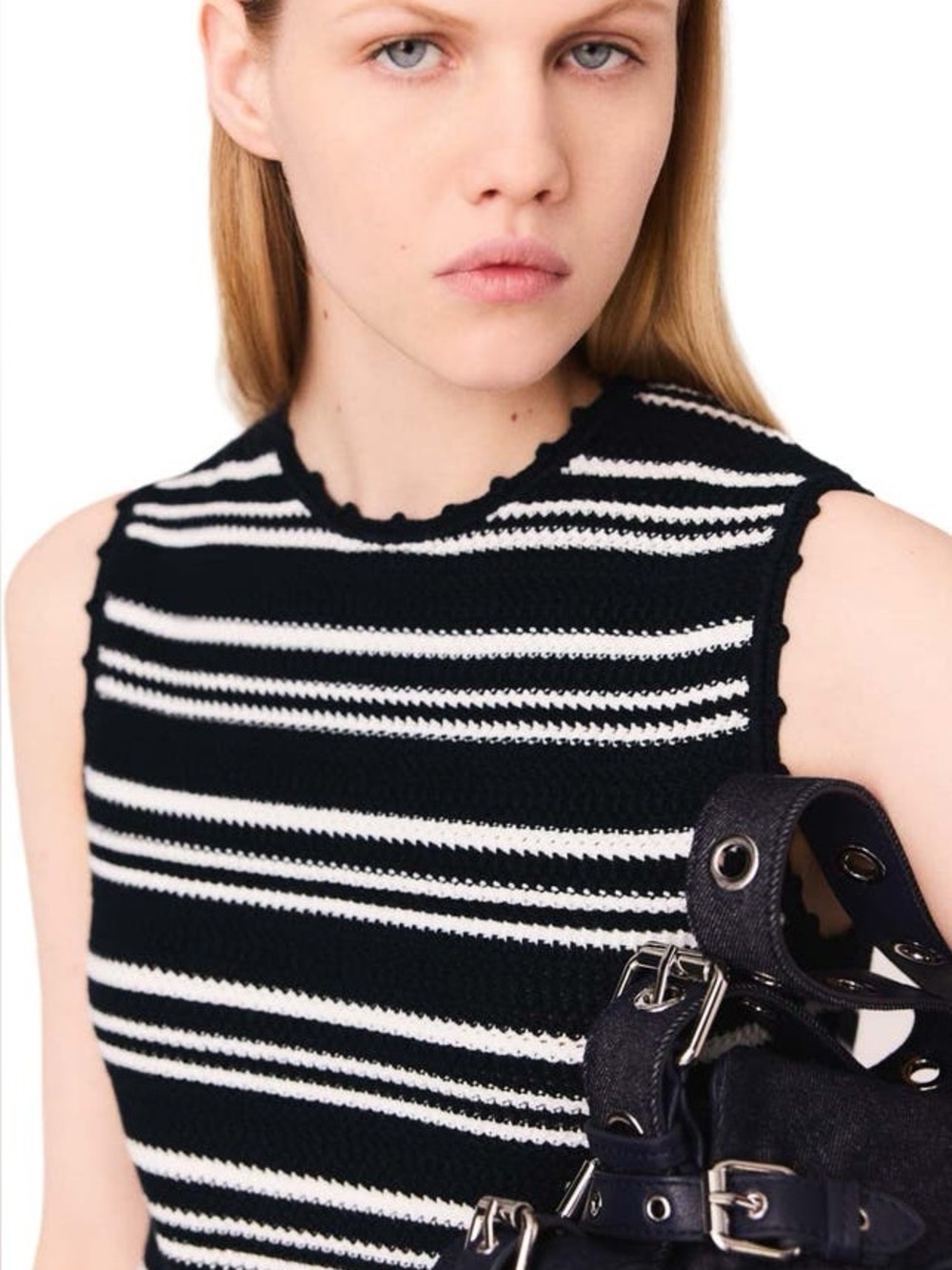 Navy and White Striped Knit Tank